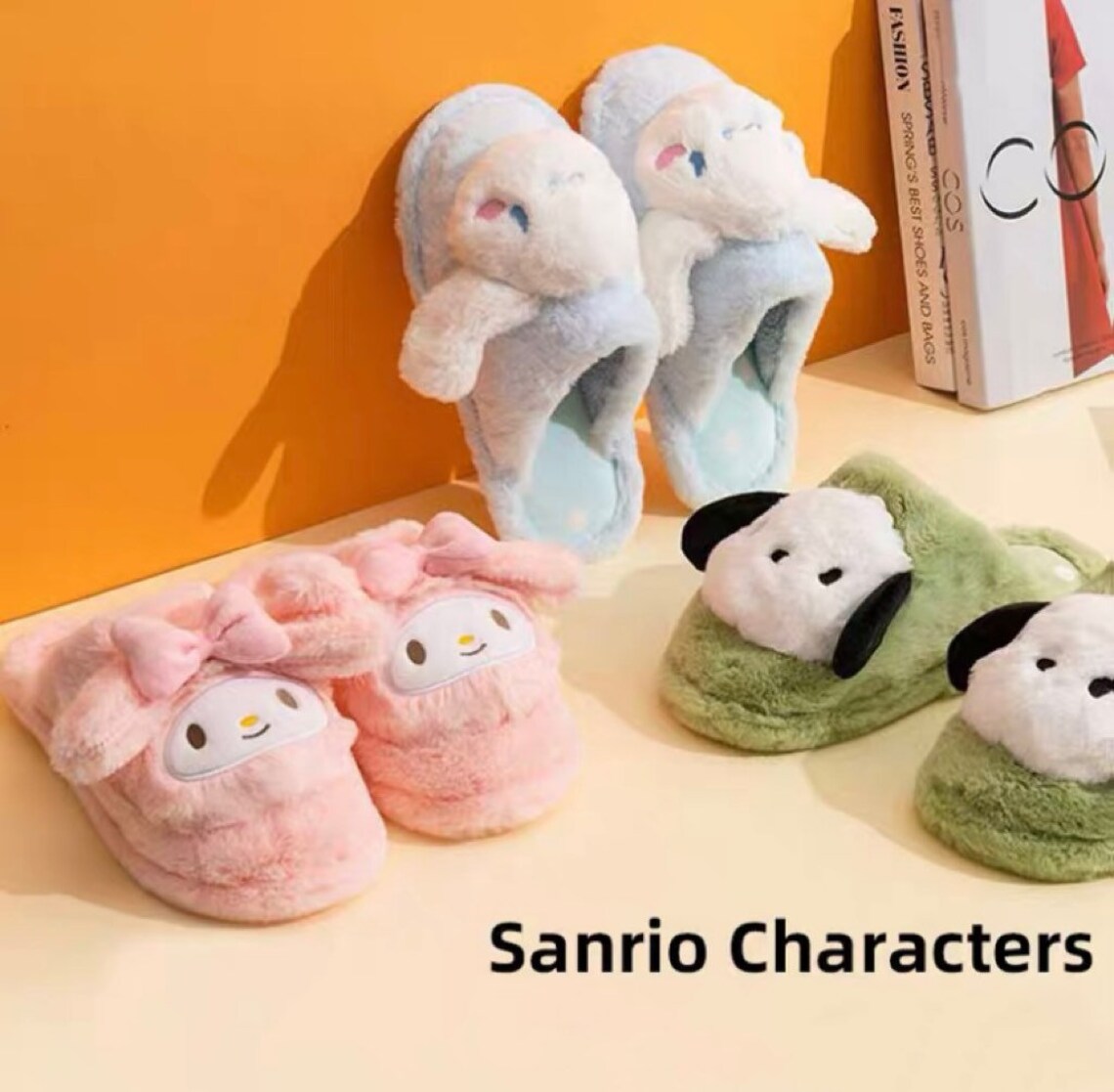 Sanrio My Melody Pink Fluffy Big Head Fur Winter Slippers KawaiiGiftLand