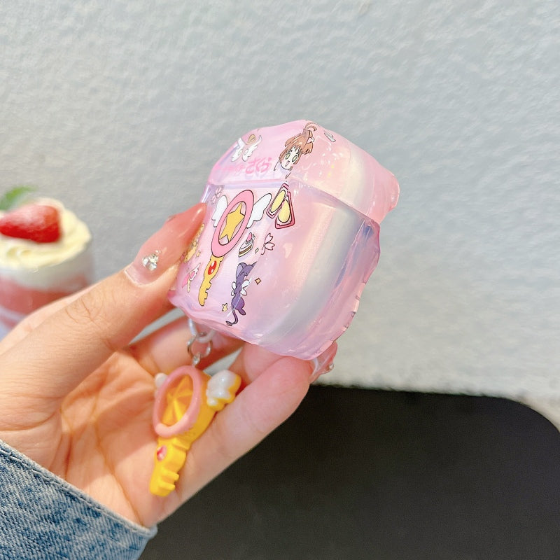 Japanese Cartoon CardCaptor Sakura | Drawing Cerberus & Magic Wand Stick - with Charm AirPods AirPodsPro AirPods3 AirPods4 Case