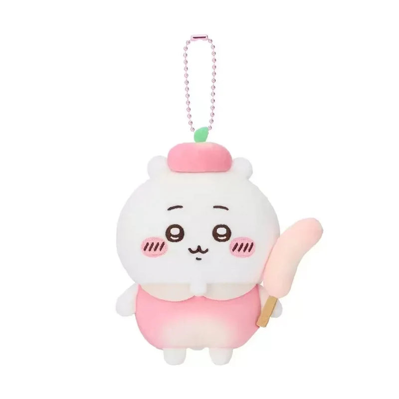 Japan ChiiKawa Fruit Series ChiiKawa Hachiware Usagi Momonga Kurimanju Rakko Shisa Wearing Fruit Costume cute Plush Doll Keychain rear product view