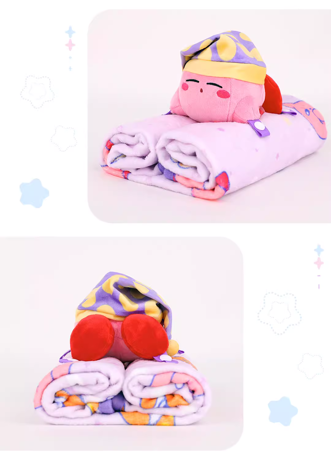 Kirby X Cute Studio | Kirby Sweet Dream Sleeping Plush Doll With Furry Blanket - Starkabi Poyo Kawaii items Room Decoration Doll KawaiiGiftLand