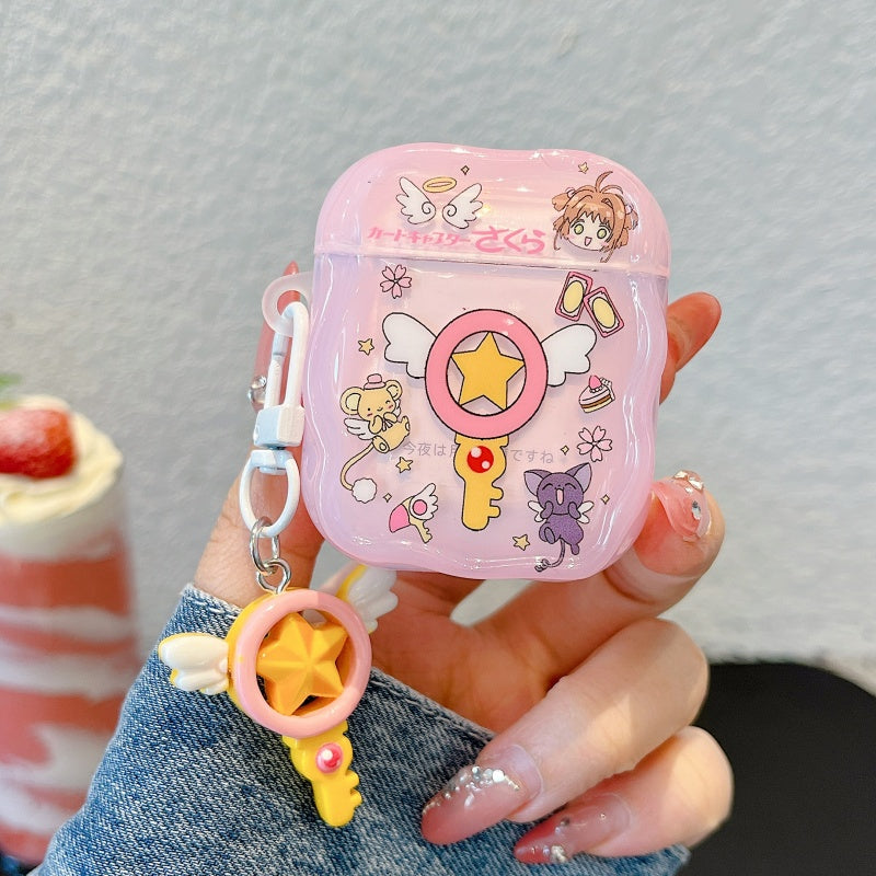 Japanese Cartoon CardCaptor Sakura | Drawing Cerberus & Magic Wand Stick - with Charm AirPods AirPodsPro AirPods3 AirPods4 Case