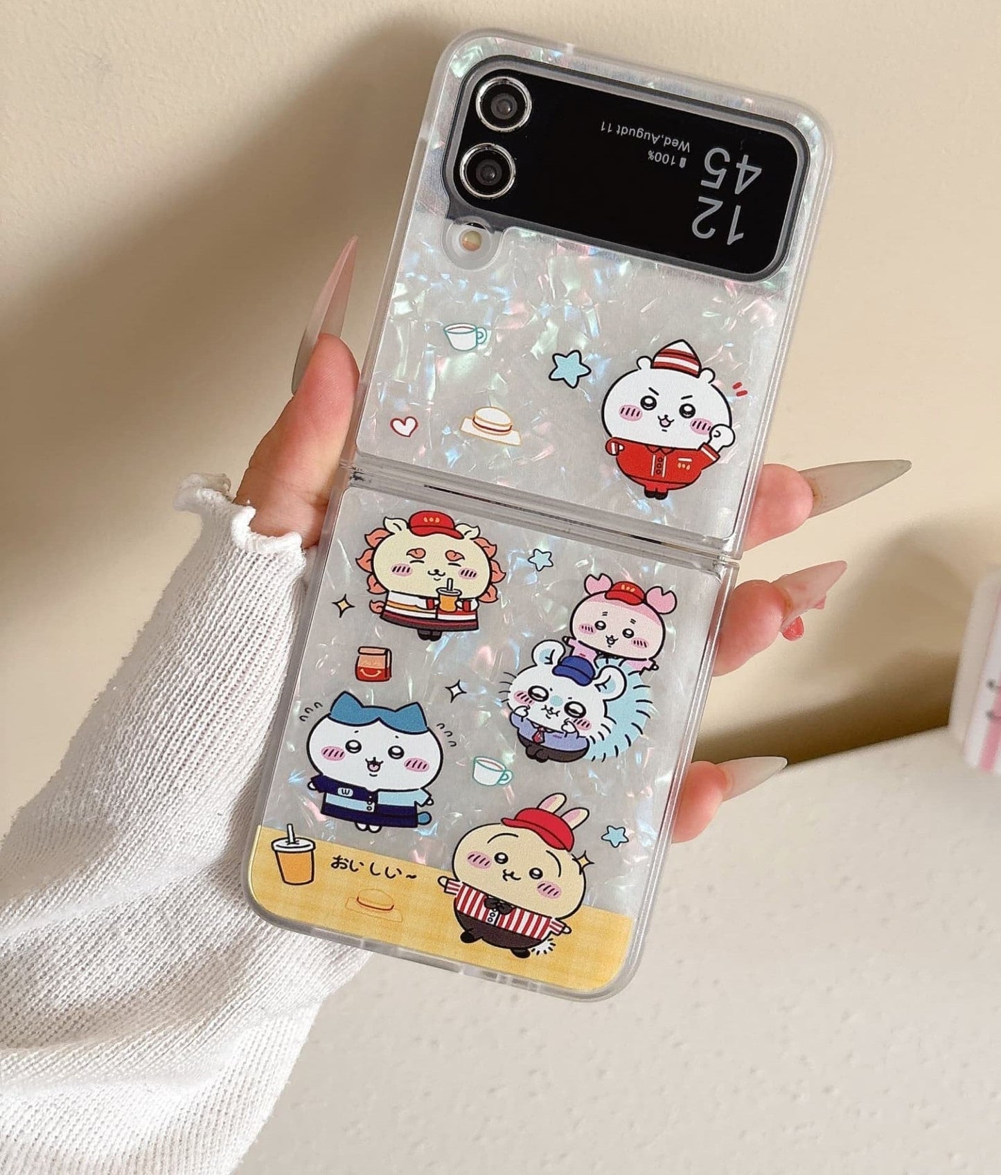 Cute Cartoon Chiikawa Peal Case  | Cheer Up & Fast Food Party - Phone Case Samsung Galaxy Z Flip 3 4 5 6 KawaiiGiftLand