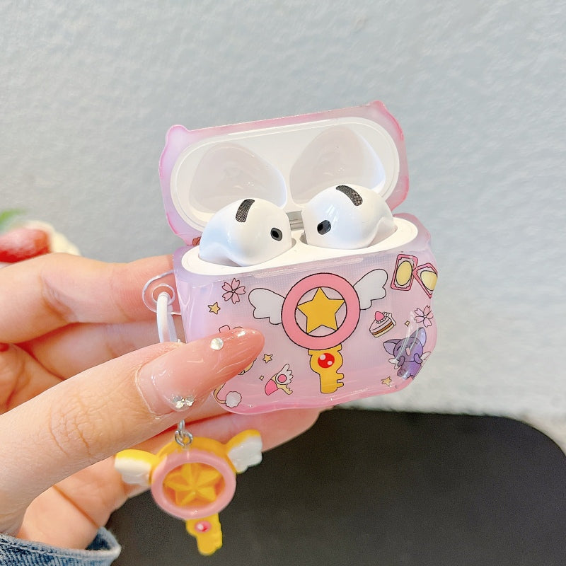 Japanese Cartoon CardCaptor Sakura | Drawing Cerberus & Magic Wand Stick - with Charm AirPods AirPodsPro AirPods3 AirPods4 Case