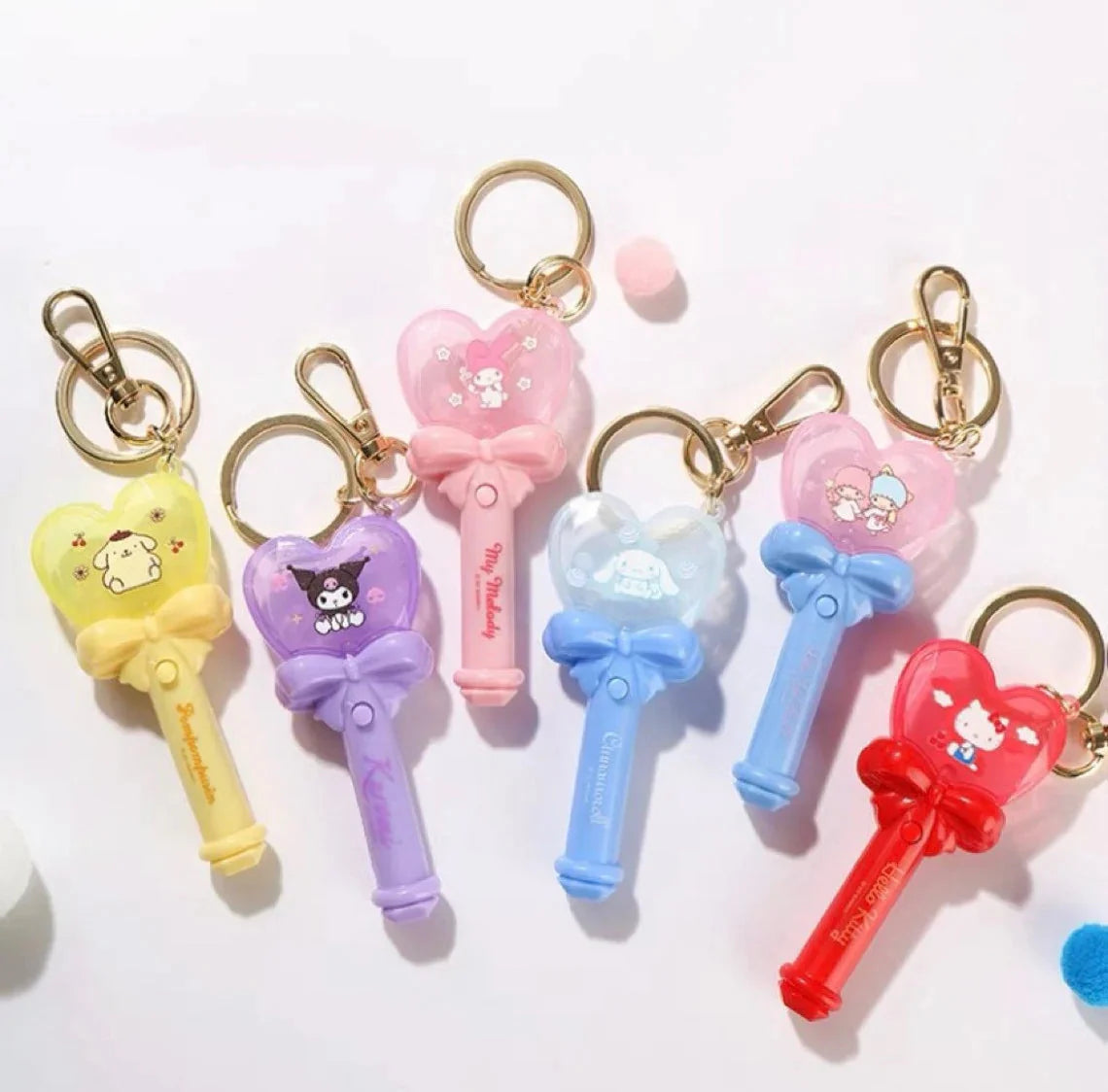 Sanrio Light Magic Wand Stick Hello Kitty Melody Kuromi Cinnamoroll Little Twin Stars Pompompurin Keychain KawaiiGiftLand