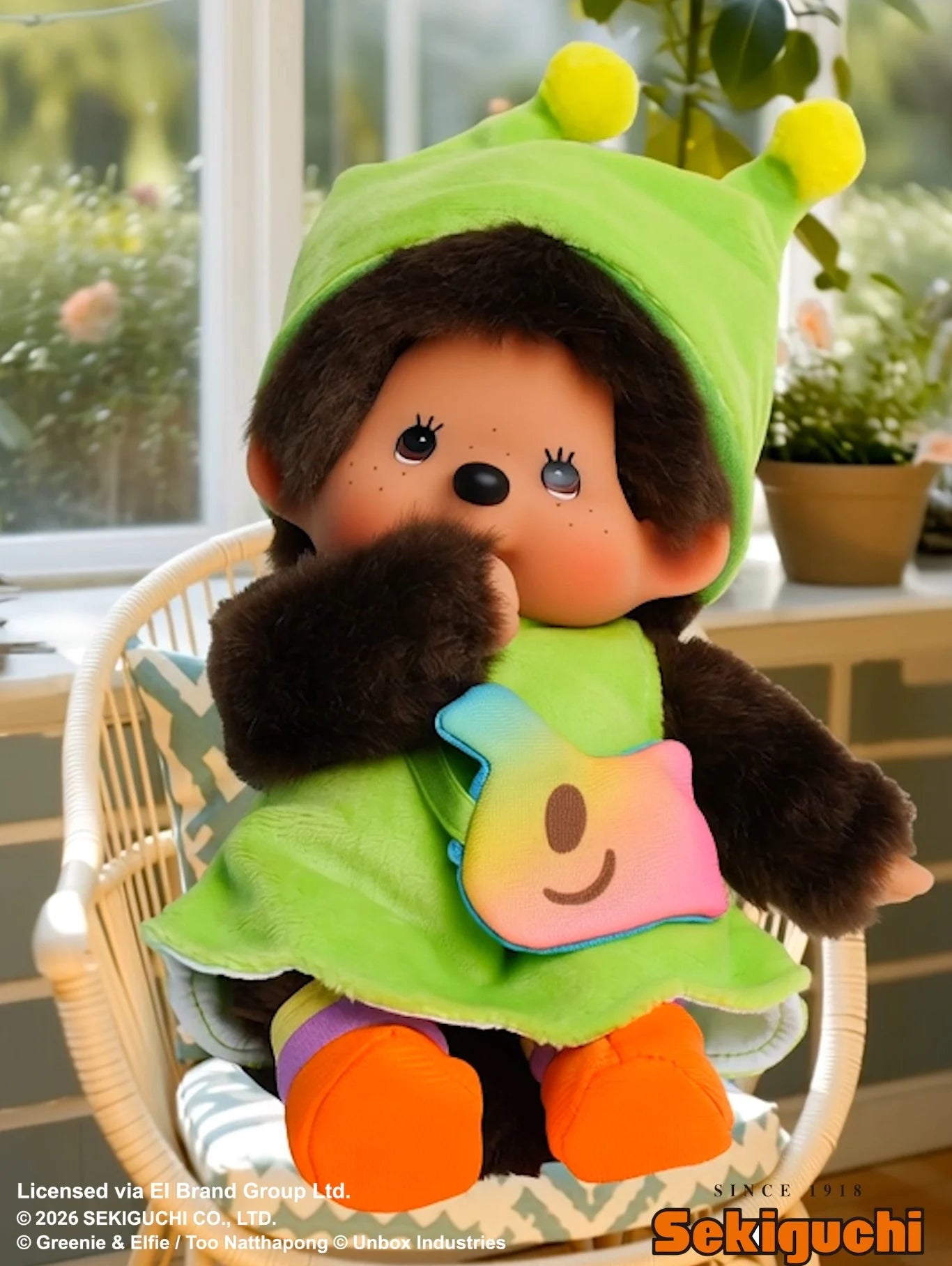 [Pre owned- New] Monchhichi x Greenie Crossover Plush Doll (20cm)