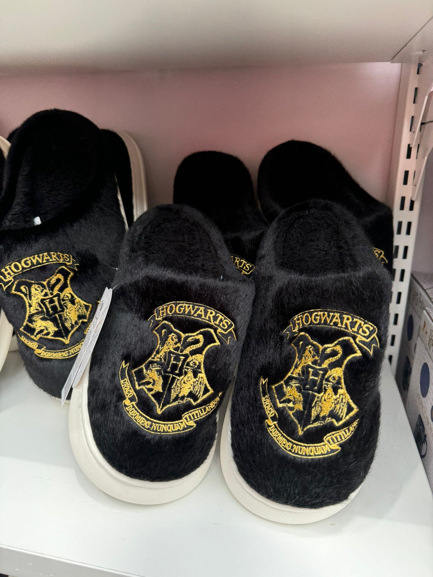 Harry Magical School Wizard Witch X Miniso | Magical School Emblem Furry Slippers Black White - Kawaii items KawaiiGiftLand