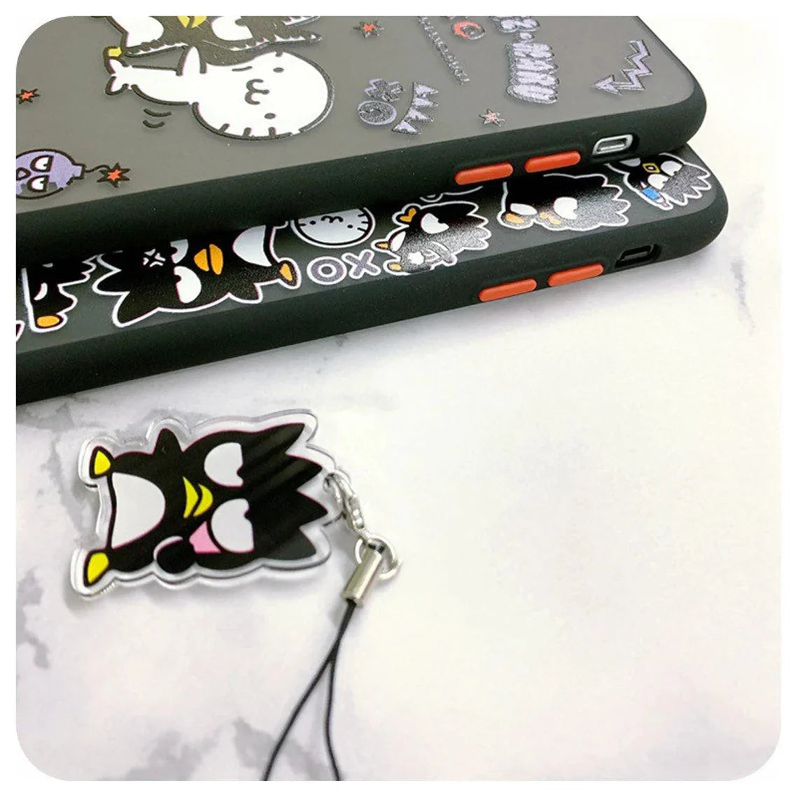 Japanese Cartoon Bad Badtz Maru XO with Phone Strap iPhone Case 6 7 8 PLUS SE2 XS XR X 11 12 13 14 15 16 Pro Promax 12mini 13mini KawaiiGiftLand