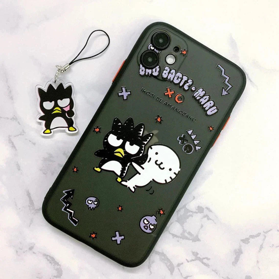 Japanese Cartoon Bad Badtz Maru XO with Phone Strap iPhone Case 6 7 8 PLUS SE2 XS XR X 11 12 13 14 15 16 Pro Promax 12mini 13mini KawaiiGiftLand