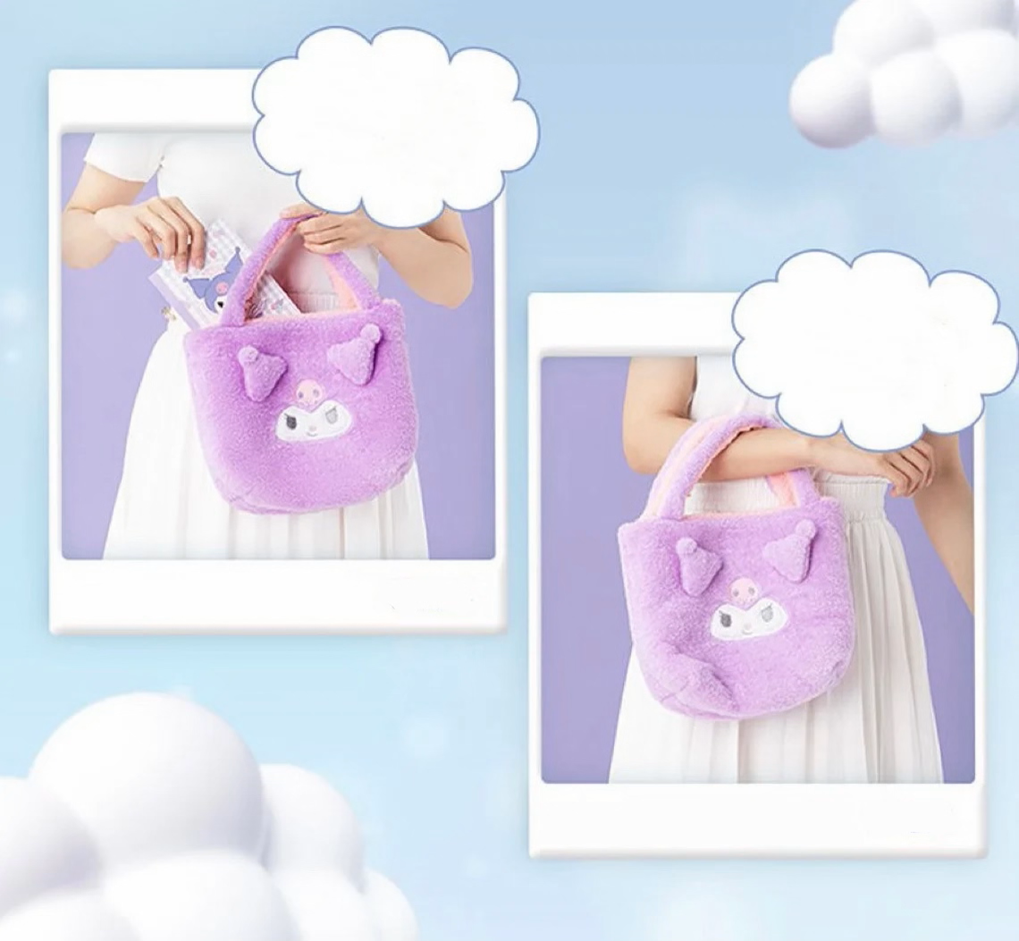 Sanrio Double Face My Melody & Kuromi - Cinnamoroll & Pochacco Fluffy Hand Tote Bag KawaiiGiftLand