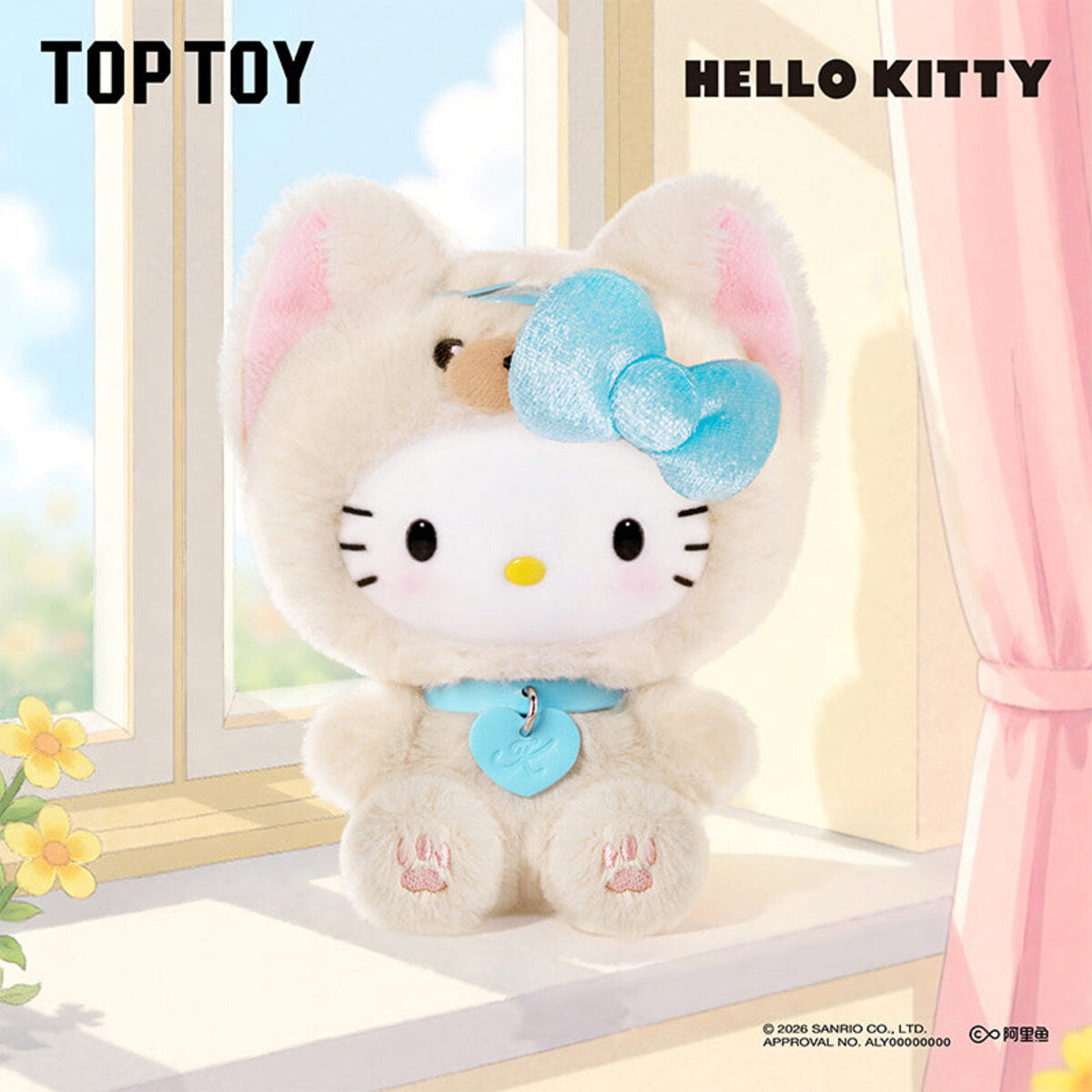 Hello Kitty Puppy Party Series plush pendant in Yorkshire Terrier costume with blue bow