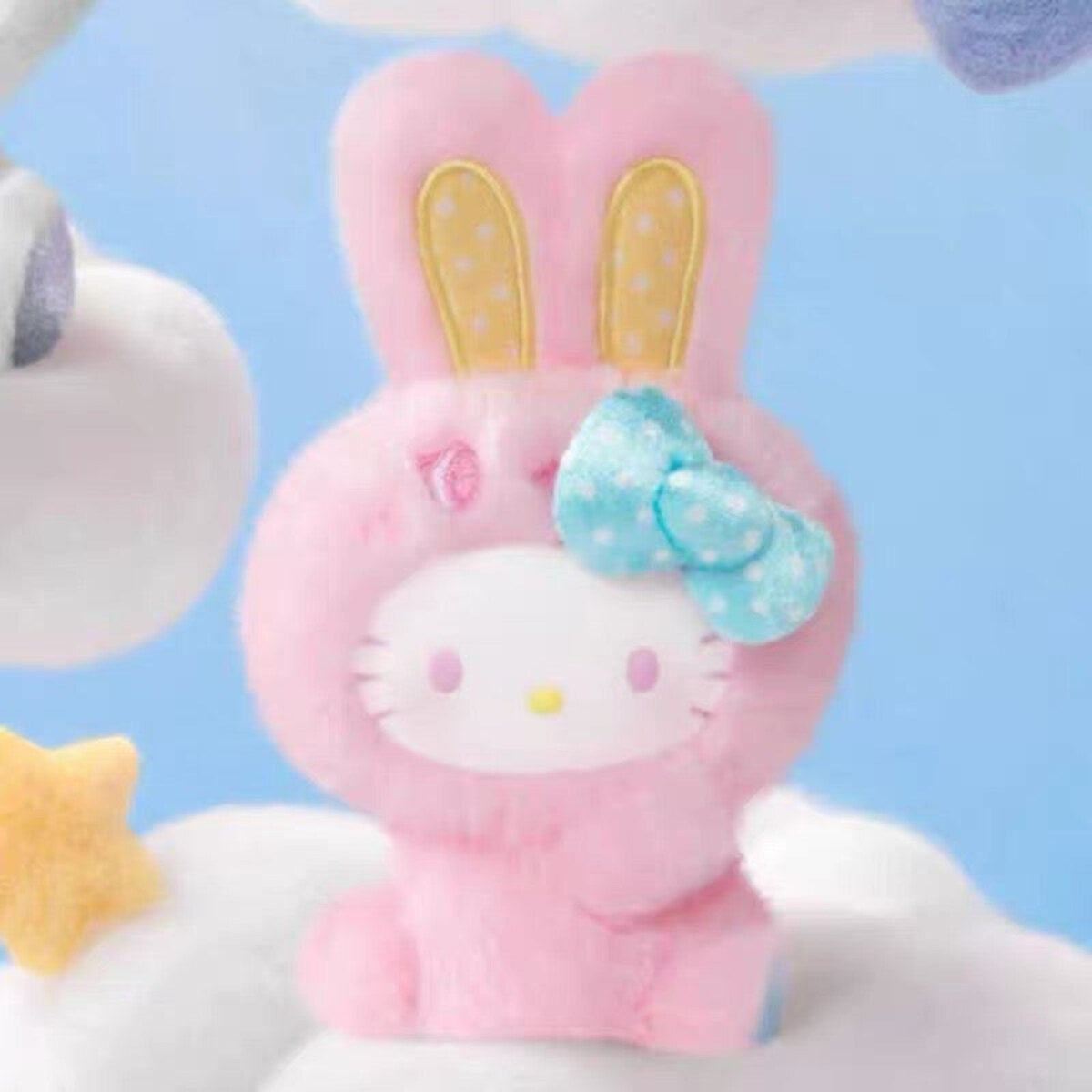 Peach Bunny - Hello Kitty Rainbow Bunny plush vinyl keychain pendant, opened and confirmed
