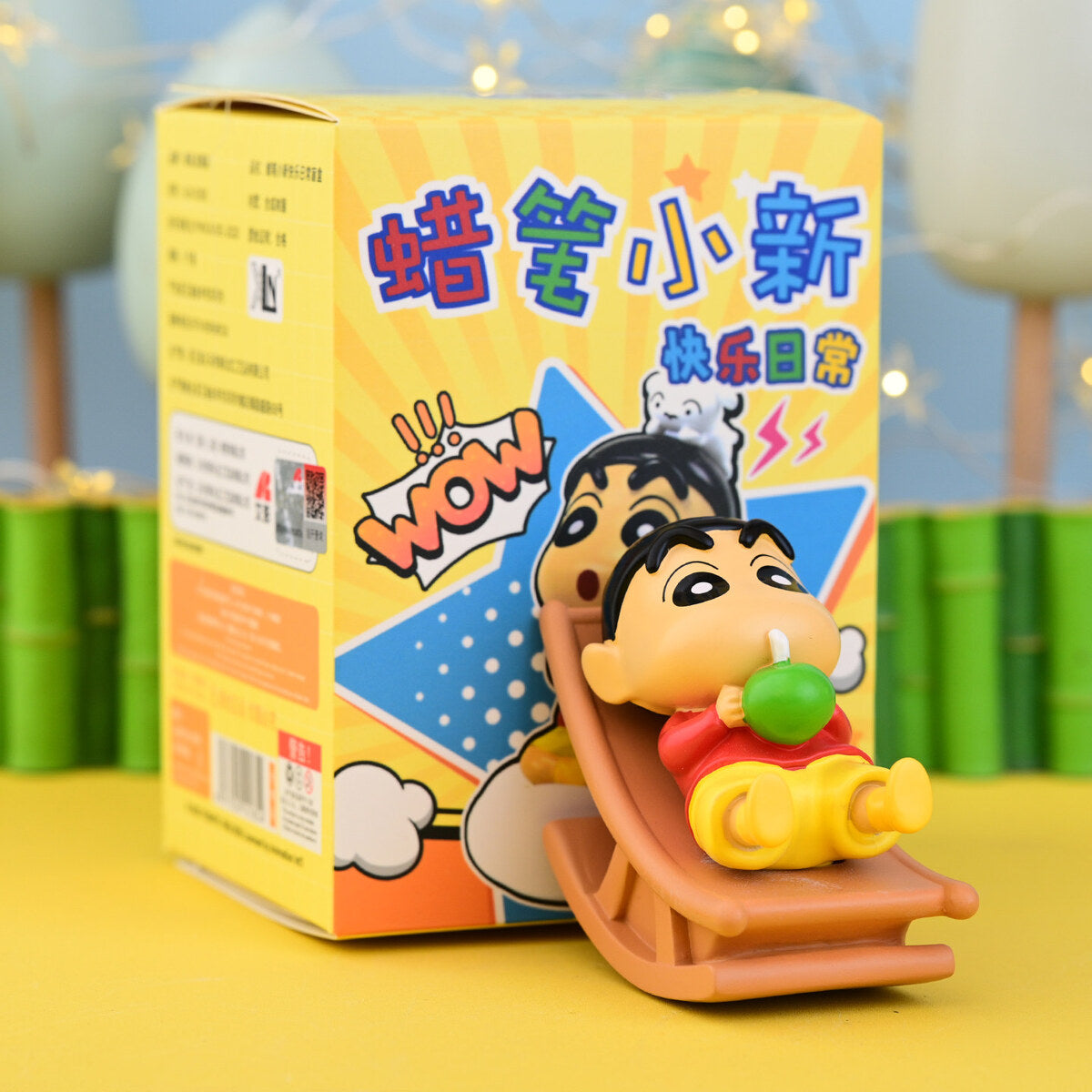 Crayon Shin-chan A Leisurely Holiday figure lounging on a wooden recliner with a green drink