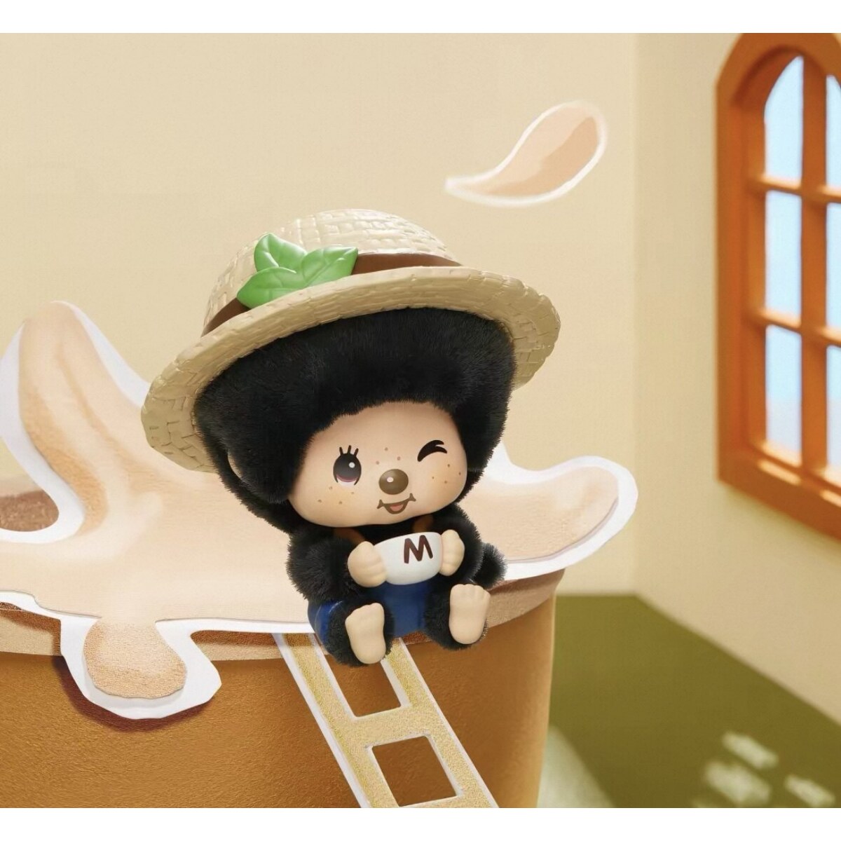 Monchhichi Tea Break Afternoon plush pendant design with cream and coffee