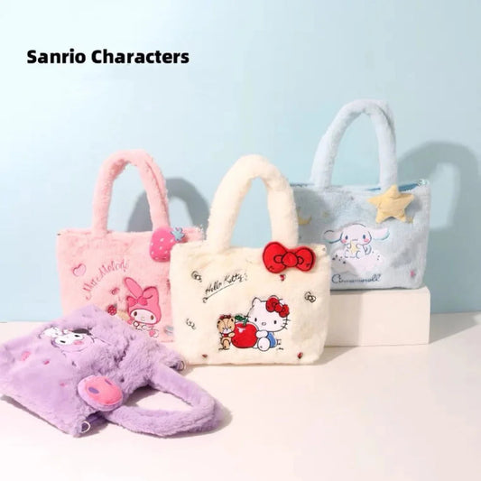 Sanrio Hello Kitty My Melody Kuromi Cinnamoroll Fluffy Shopping Totes Shoulder Bag with Strap KawaiiGiftLand