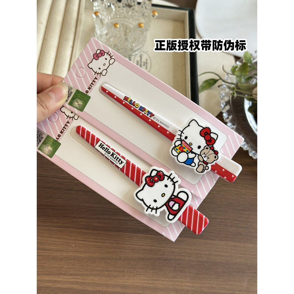 Sanrio Hello Kitty long bar hair clips on official anti-counterfeit backing cards