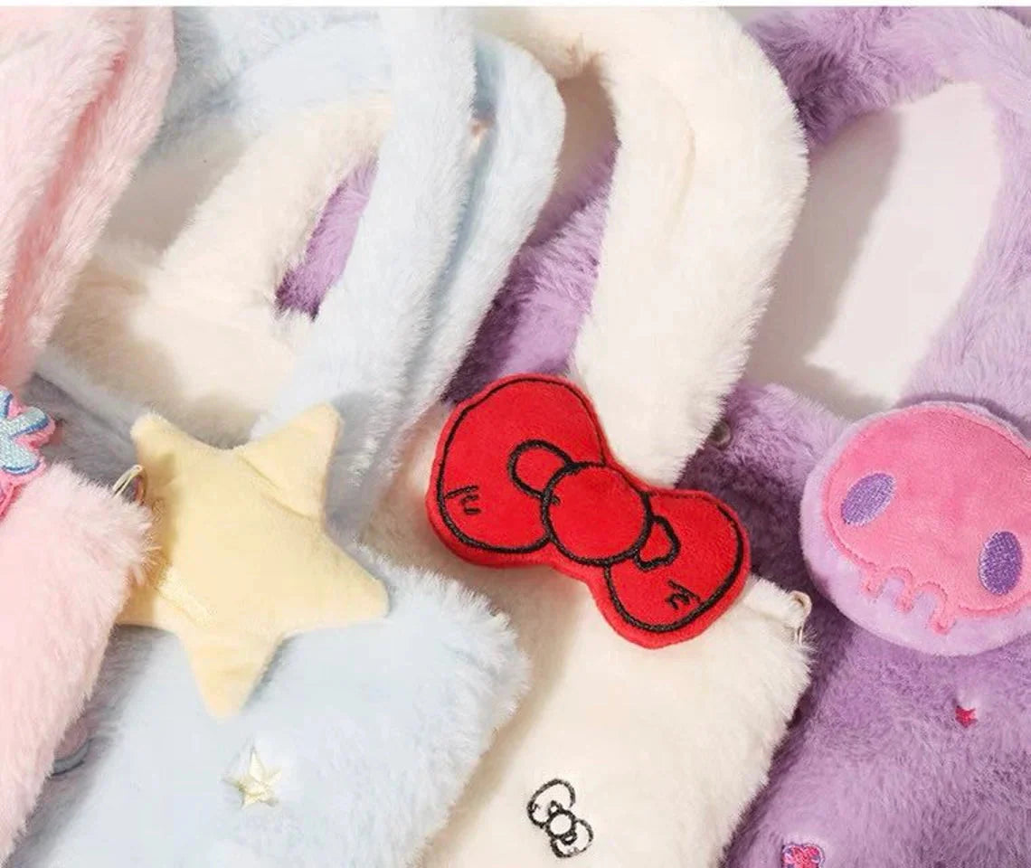 Sanrio Hello Kitty My Melody Kuromi Cinnamoroll Fluffy Shopping Totes Shoulder Bag with Strap KawaiiGiftLand