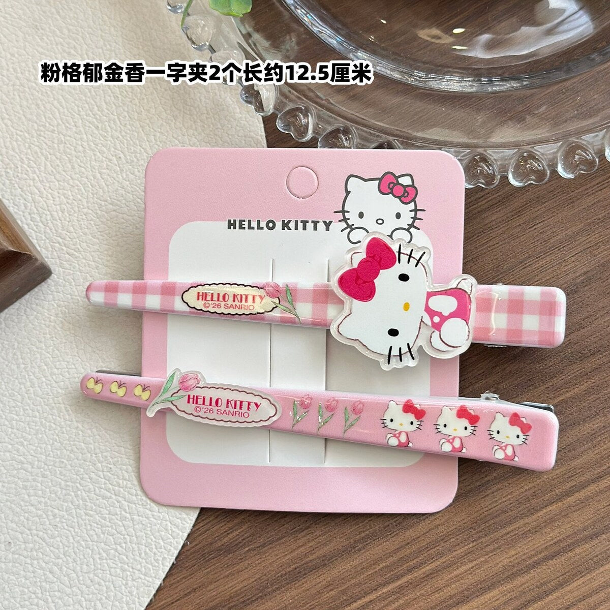 Pink Tulip Extra-Large Bar Clips 12.5cm (2-Piece Set) - Sanrio Hello Kitty Extra Large Duckbill Bar Hair Clip Set - 12.5cm Aluminium Clips for Bangs & Side Hair