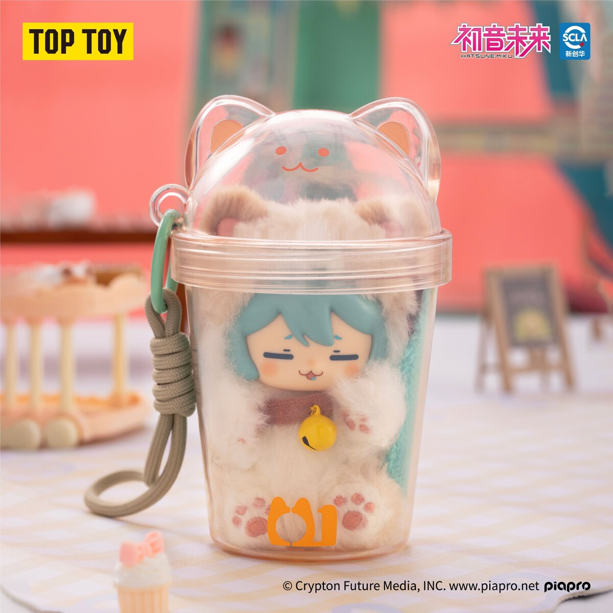 Hatsune Miku Milk Tea Cup Series Ragdoll Cat plush figure in pink cup