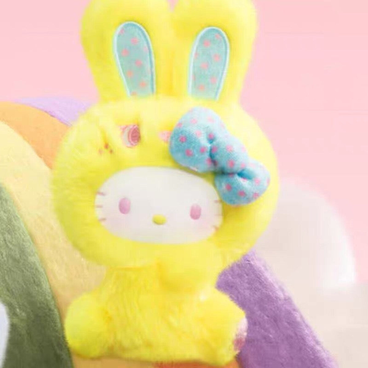 Cream Yellow Bunny - Hello Kitty Rainbow Bunny plush vinyl keychain pendant, opened and confirmed