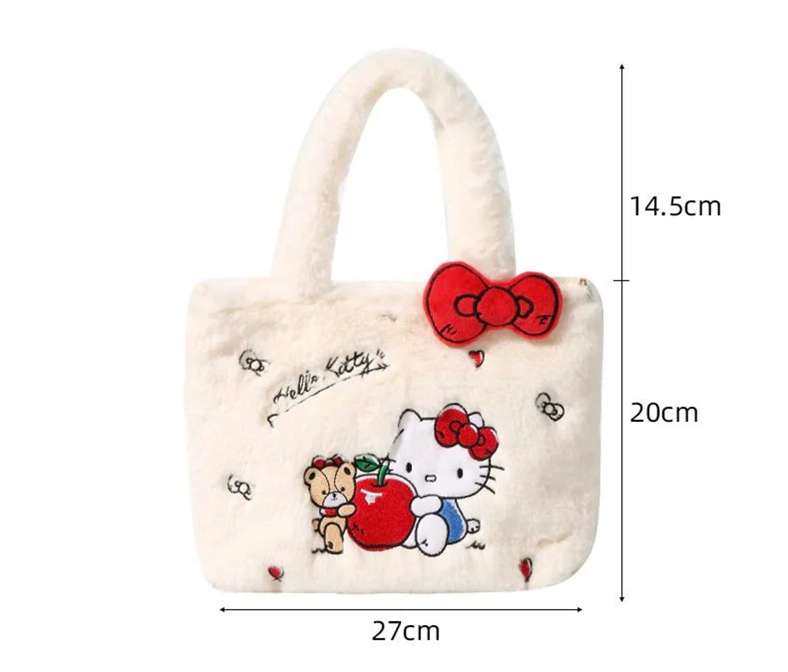 Sanrio Hello Kitty My Melody Kuromi Cinnamoroll Fluffy Shopping Totes Shoulder Bag with Strap KawaiiGiftLand