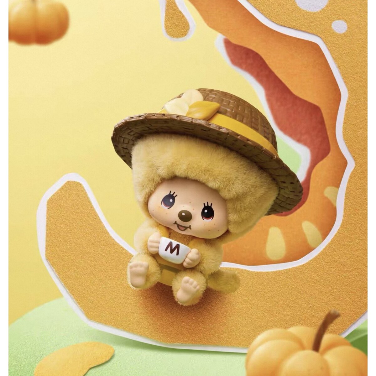 Monchhichi Autumn Harvest Afternoon plush pendant design with pumpkin