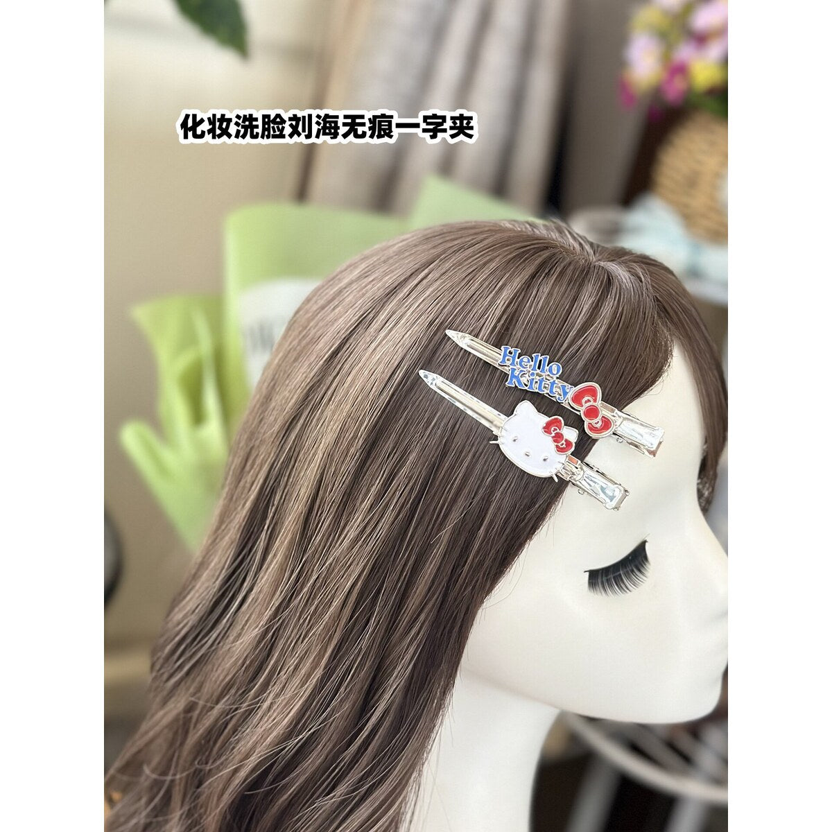 Hello Kitty silver-plated alloy no-crease hair clips about 9cm