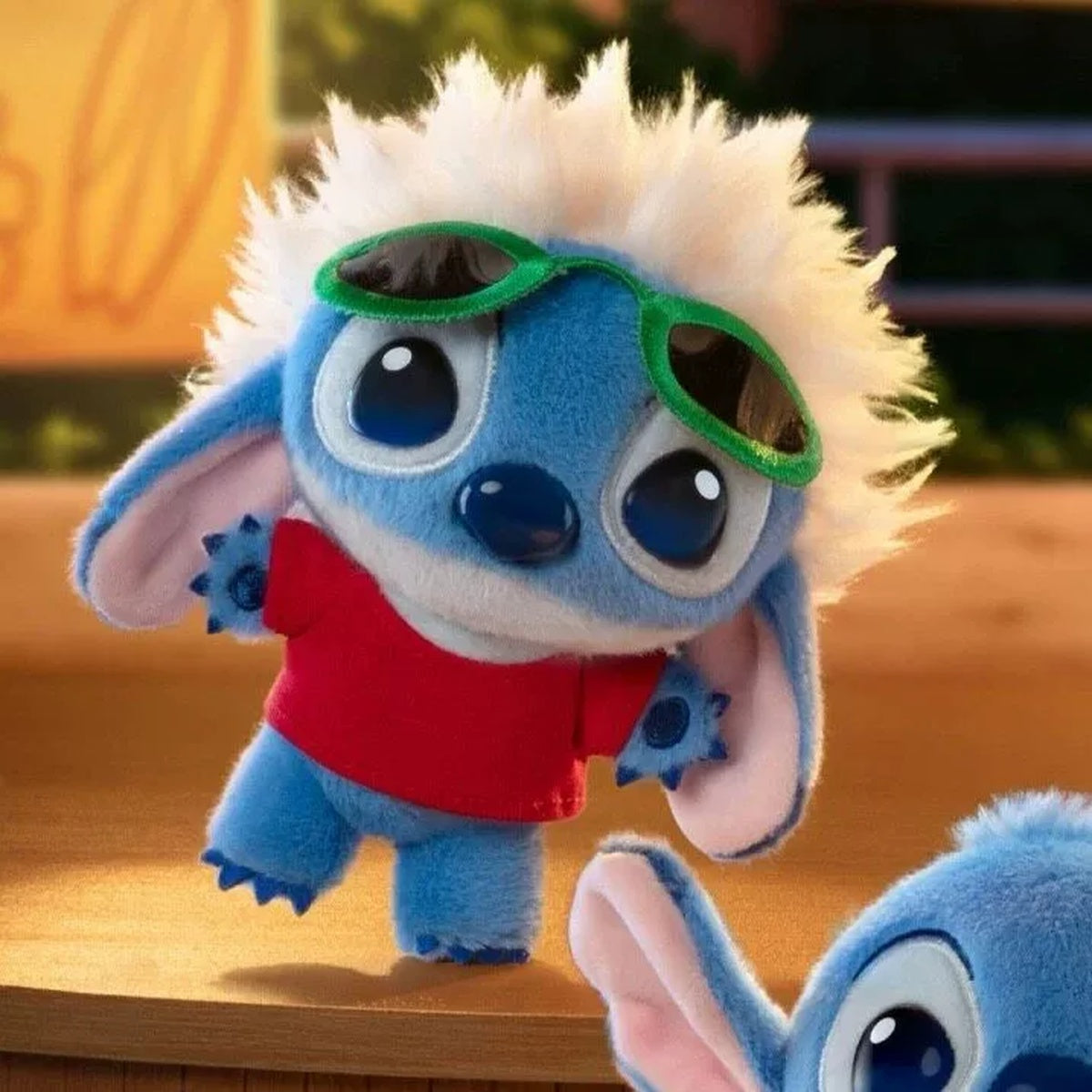 Boy Stitch plush charm - white fuzzy hair, green sunglasses, red shirt