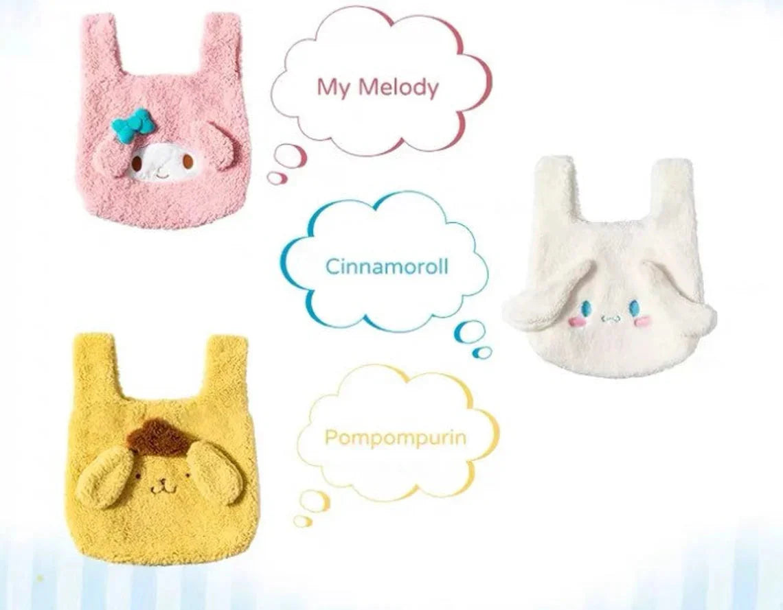 Sanrio My Melody Cinnamoroll Pompompurin Fluffy Handbag Tote Bag KawaiiGiftLand