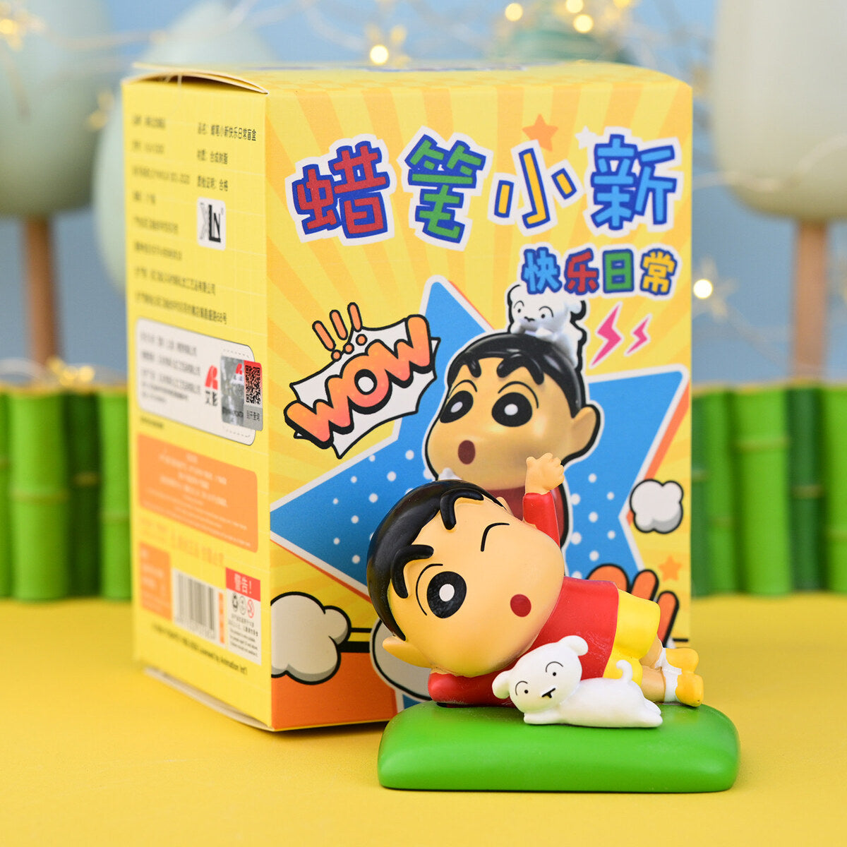 Crayon Shin-chan Rest on the Grass figure lying on a green grass mat with Shiro