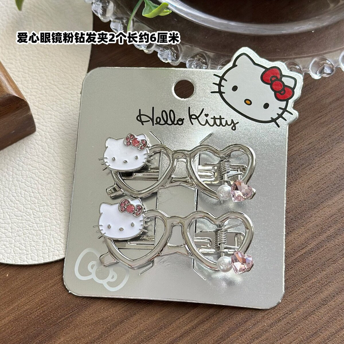 Hello Kitty Pink Rhinestone Heart Glasses Clip Set of 2 - 6.5cm