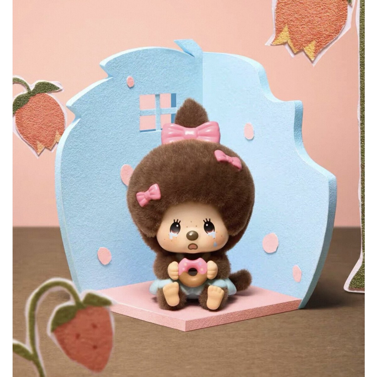 Monchhichi Sweet Strawberry plush pendant design with strawberries
