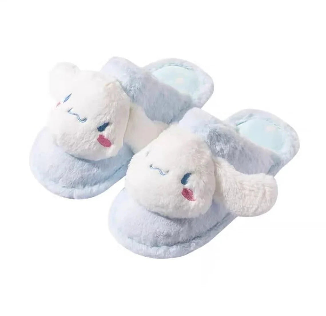 Sanrio Cinnamoroll Blue Fluffy Big Head Fur Winter Slippers KawaiiGiftLand