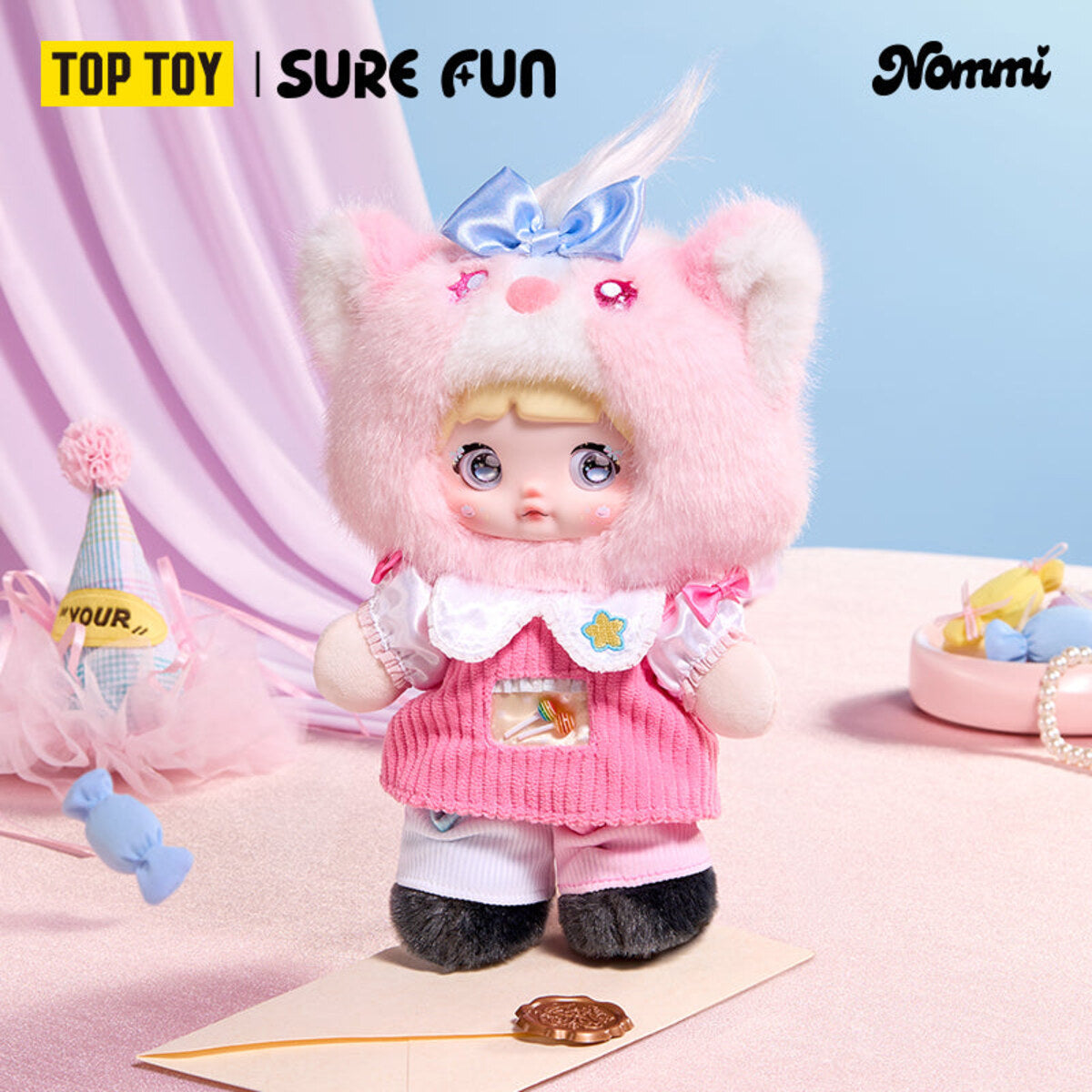 Nommi Treasure Collector Series Candy Collector pink plush doll wearing a candy-themed outfit