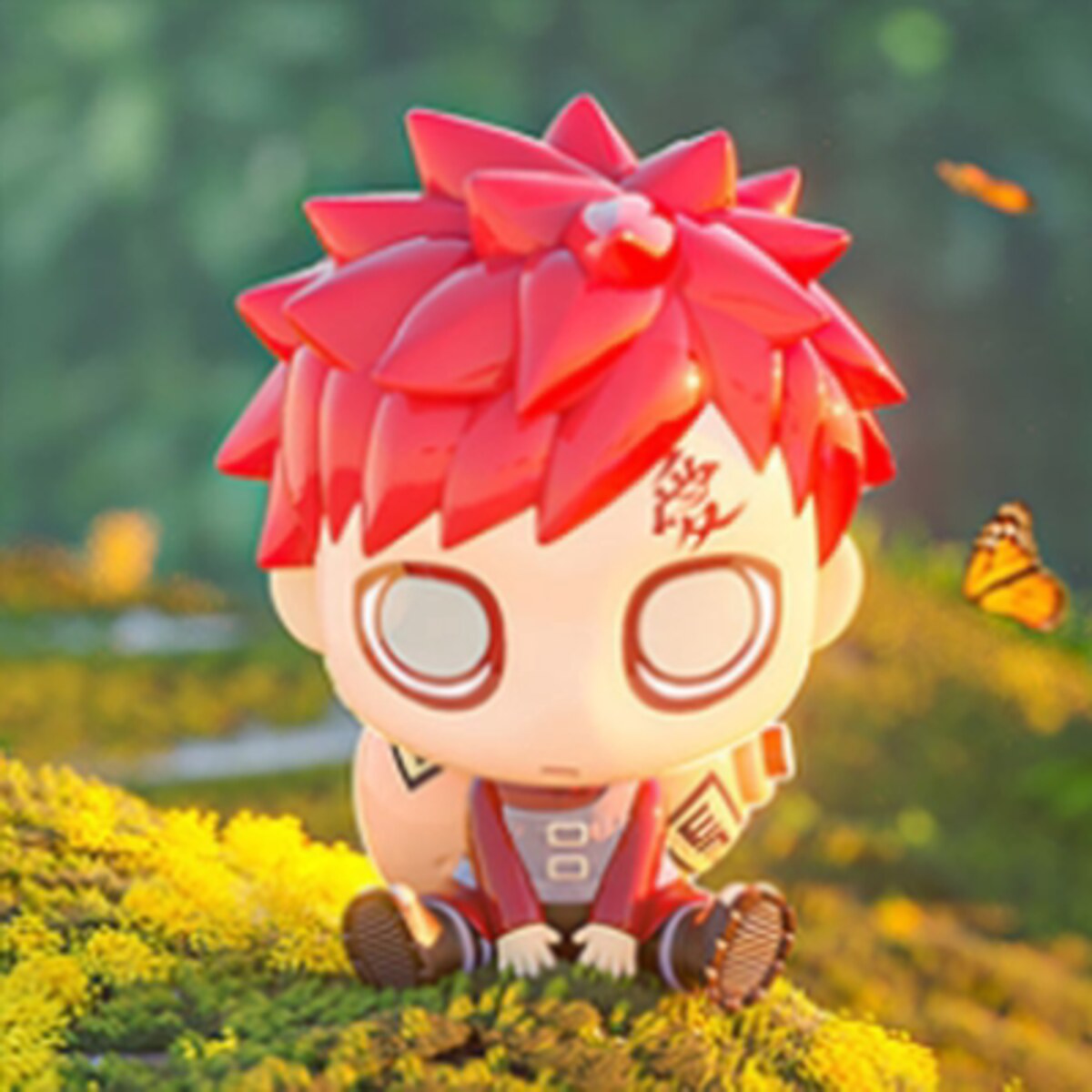Gaara sitting figure with red spiky hair and green eyes from the MINISO x Naruto Shippuden Sitting Series blind box