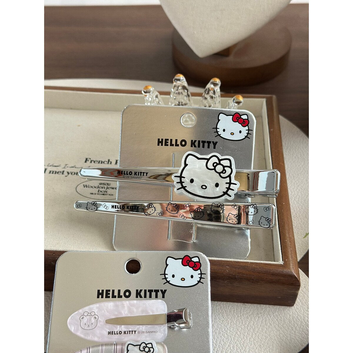 Hello Kitty silver and black extra large no-crease bar clips on the official Hello Kitty backing card
