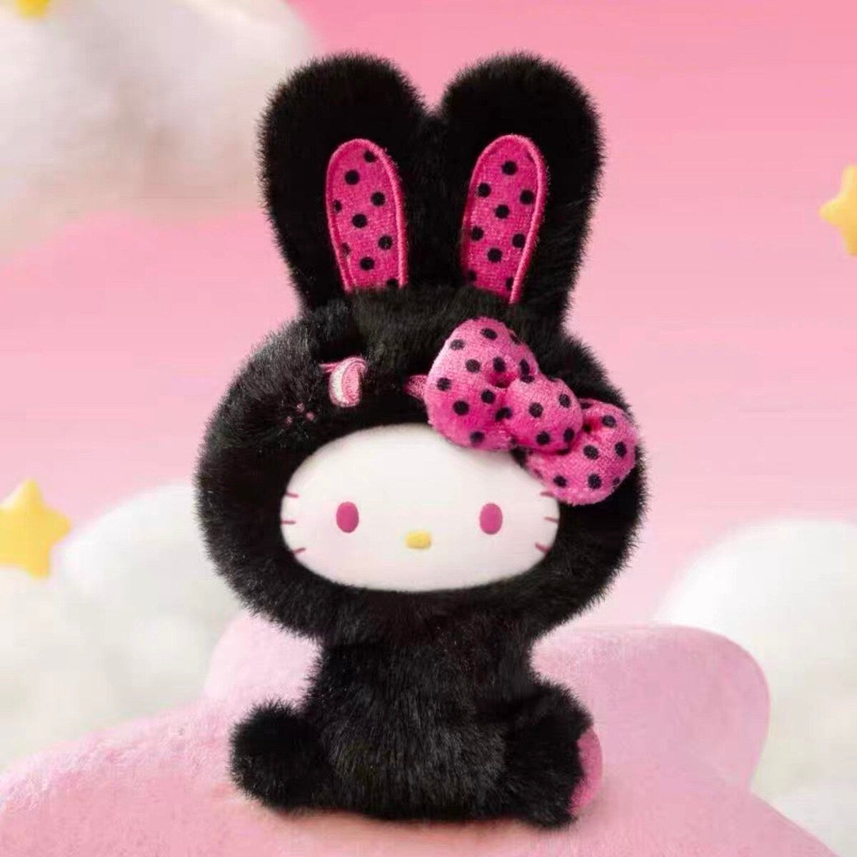 Secret Cool Black Bunny - Hello Kitty Rainbow Bunny plush vinyl keychain pendant, opened and confirmed