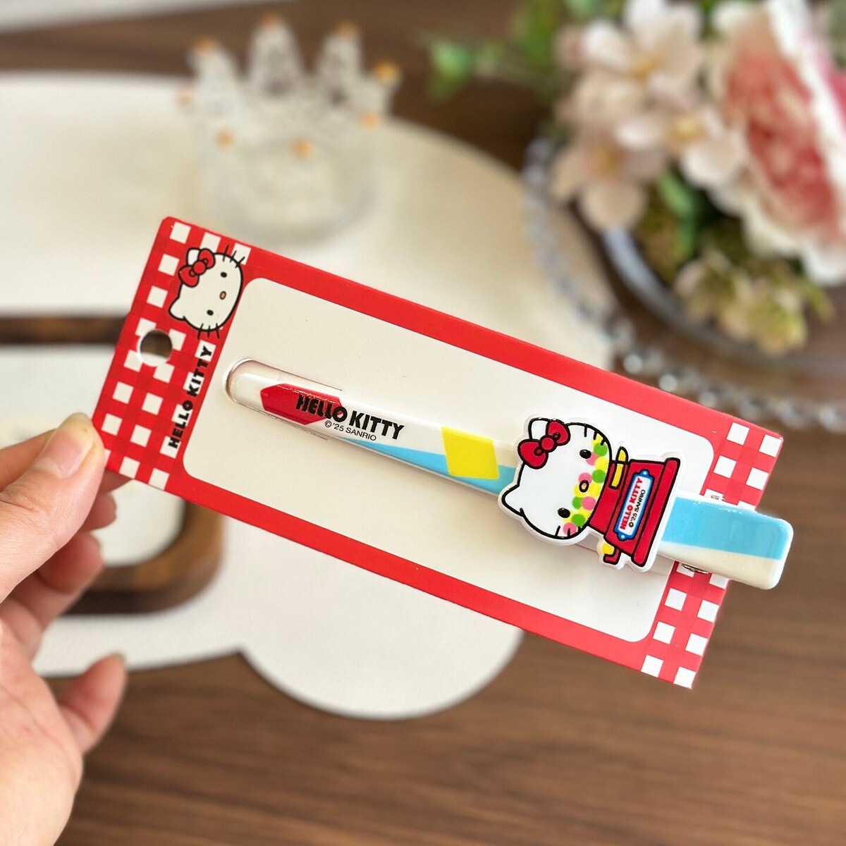 Hello Kitty blue telephone stripe long bar hair clip 12.5cm - Sanrio licensed hair accessory