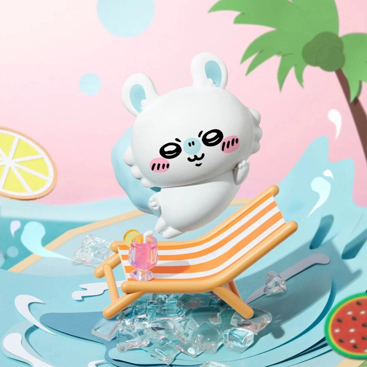 Momonga on a beach chair figure from the MINISO Chiikawa Summer Momo Cha Series