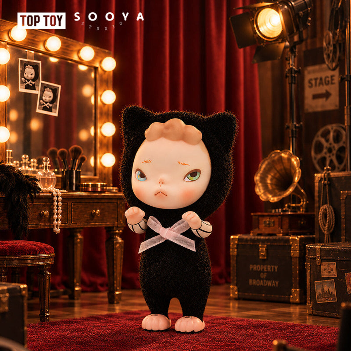 SooyaStudio Overture 2.0 black cat hood figure with pink hair in a dressing room