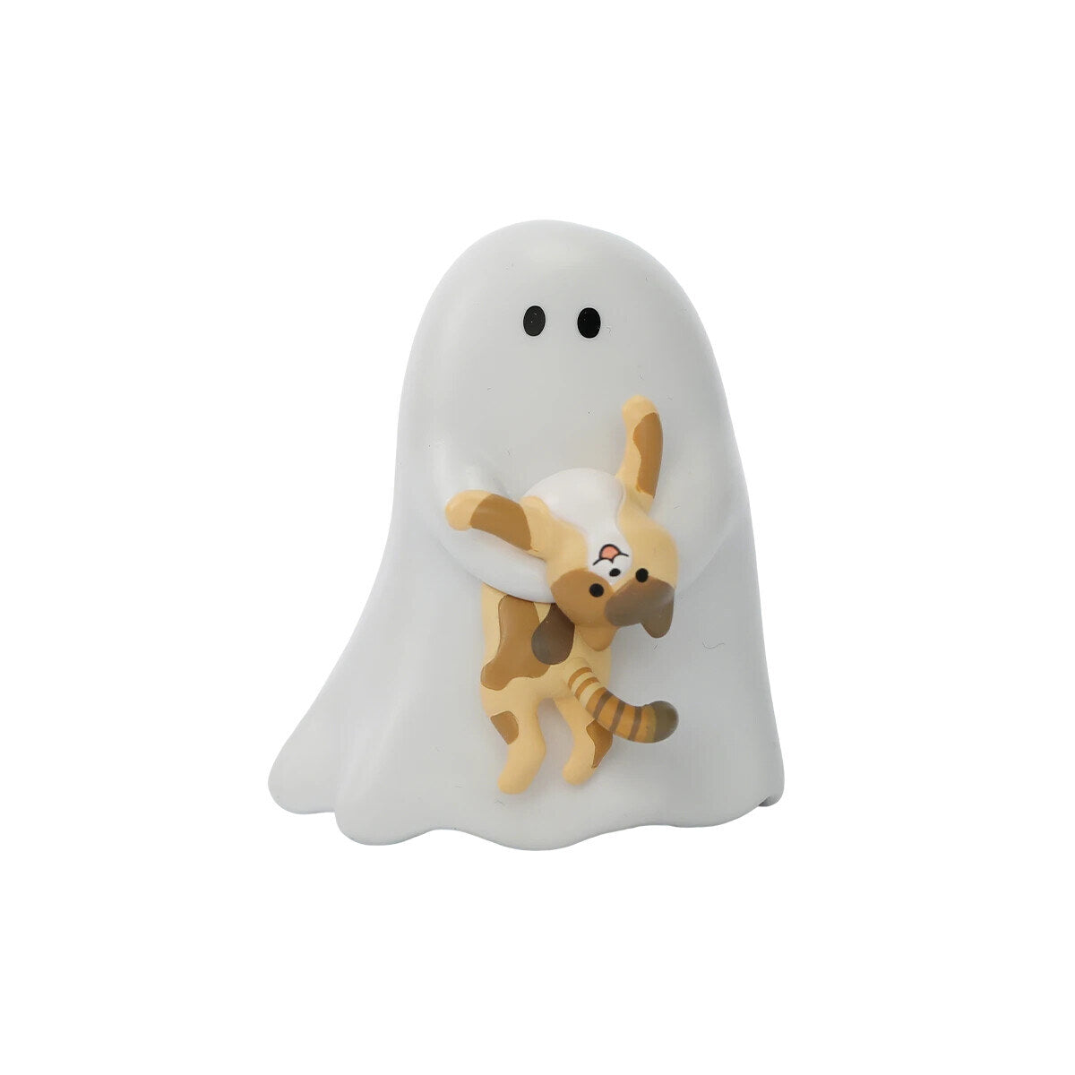 52TOYS GHODY Behold My Cat mini blind box figure - white ghost hugging an orange tabby cat, 4.7 cm glow-in-the-dark figure
