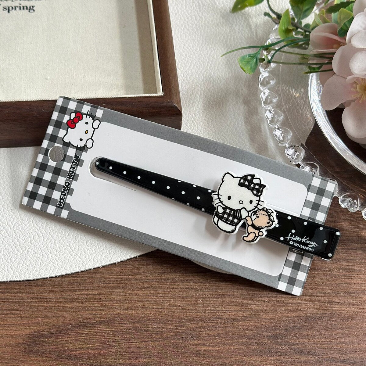 Hello Kitty black polka-dot long bar hair clip 12.5cm - Sanrio licensed hair accessory