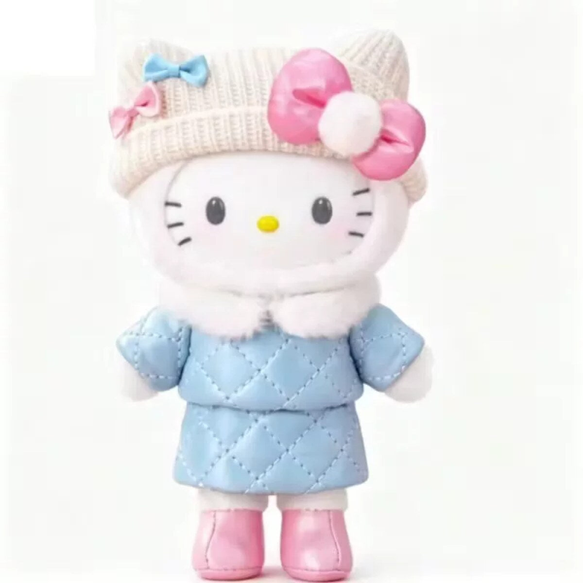 Sea Salt Whisper - Hello Kitty plush pendant in a blue quilted coat with cream hat and fur trim
