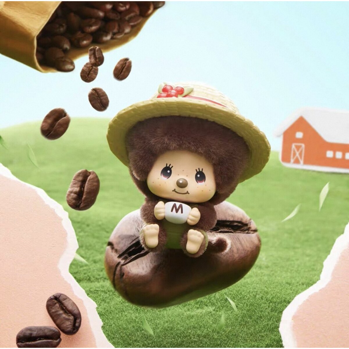Monchhichi Coffee Afternoon plush pendant design, coffee bean themed