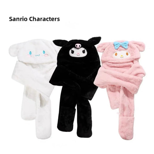Sanrio My Melody Kuromi Cinnamoroll Hat with Scarf Hat  Winter Warm Accessory Outfits KawaiiGiftLand