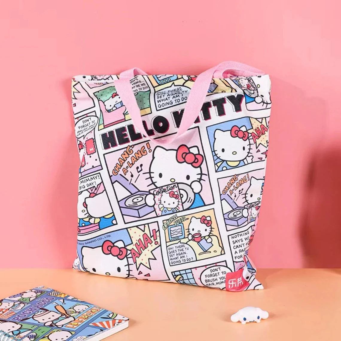 Sanrio Hello Kitty Comics Style Tote Bag with Zipper KawaiiGiftLand
