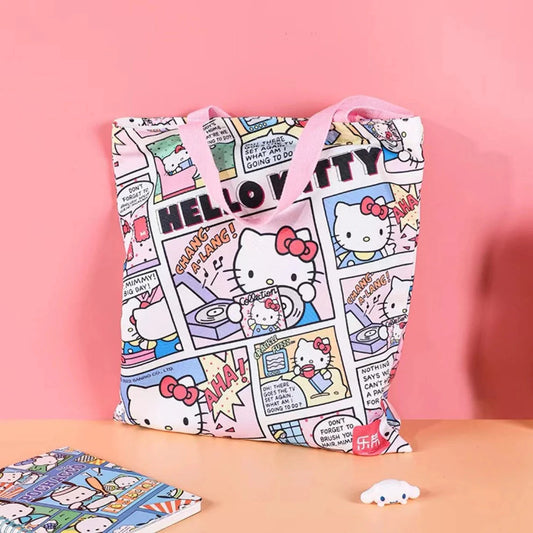 Sanrio Hello Kitty Comics Style Tote Bag with Zipper KawaiiGiftLand