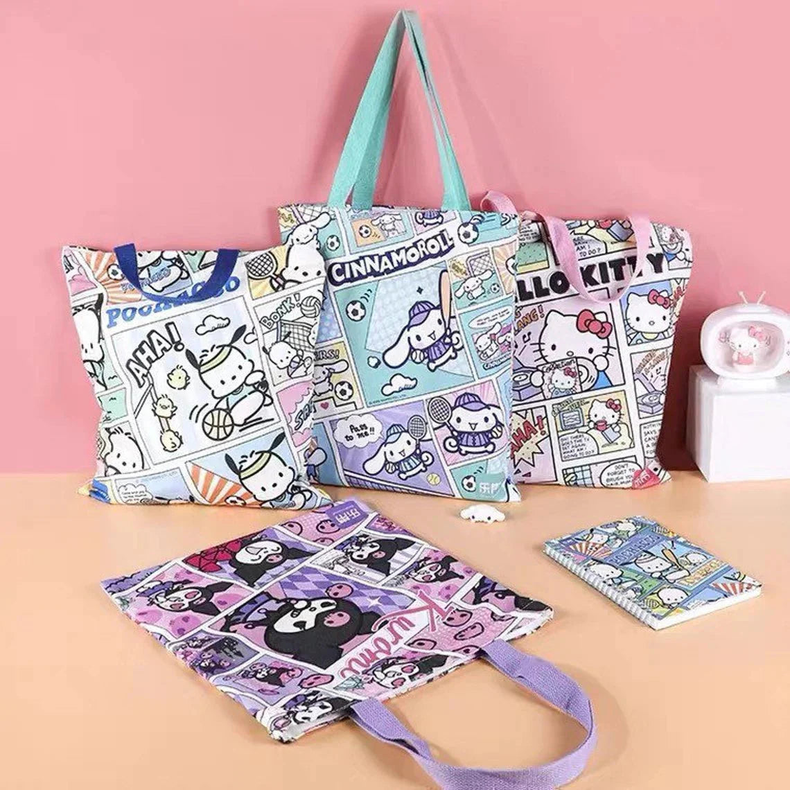 Sanrio Cinnamoroll Sporty Comics Style Tote Bag with Zipper KawaiiGiftLand