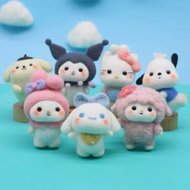 Handmade Wool Felt DIY Craft Kit Set | Sanrio KeyChain - Hello Kitty My Melody Piano Kuromi Cinnamoroll Pompompurin Pochacco Hangyodon - Wool Felting