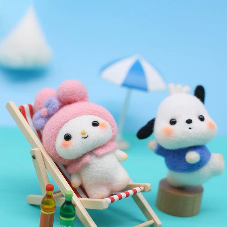 Handmade Wool Felt DIY Craft Kit Set | Sanrio KeyChain - Hello Kitty My Melody Piano Kuromi Cinnamoroll Pompompurin Pochacco Hangyodon - Wool Felting KawaiiGiftLand