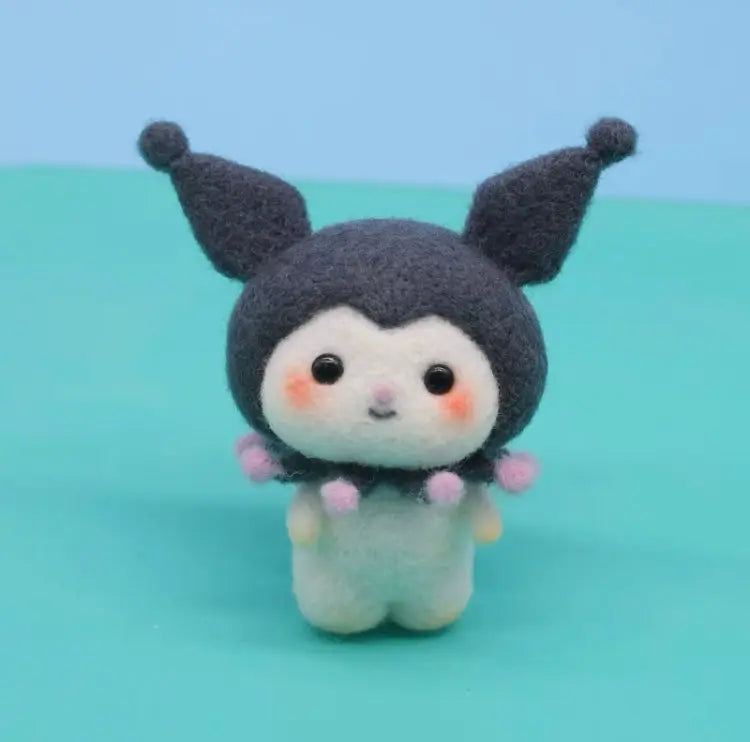 Handmade Wool Felt DIY Craft Kit Set | Sanrio KeyChain - Kuromi Wool Felting